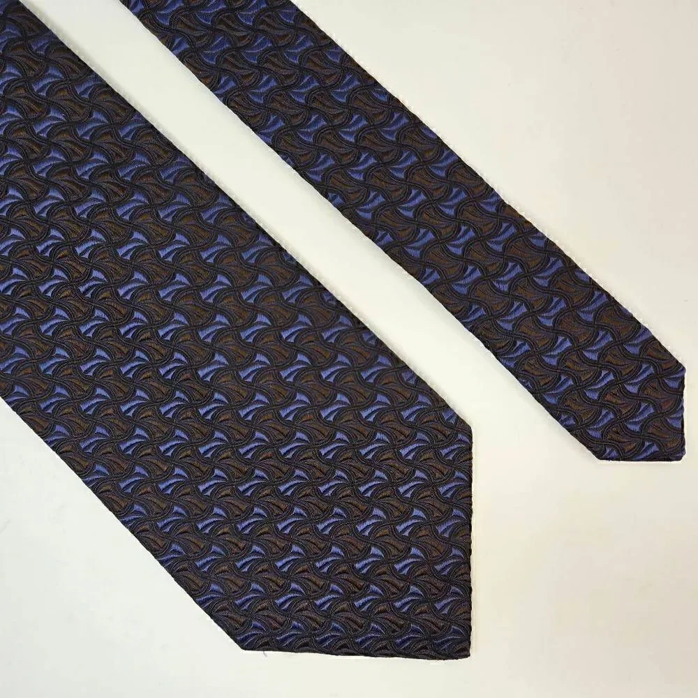 ALTEA MILANO ITALY SILK TIE BLUE BROWN TEXTURED GEOMETRIC PATTERN 4